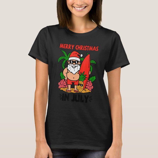 Camiseta Merry Christmas in July Summer Santa Vibes Beach V (Frente)