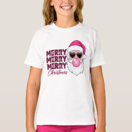 Camiseta Merry Christmas Kids Pink Leopard Santa T-Shirt