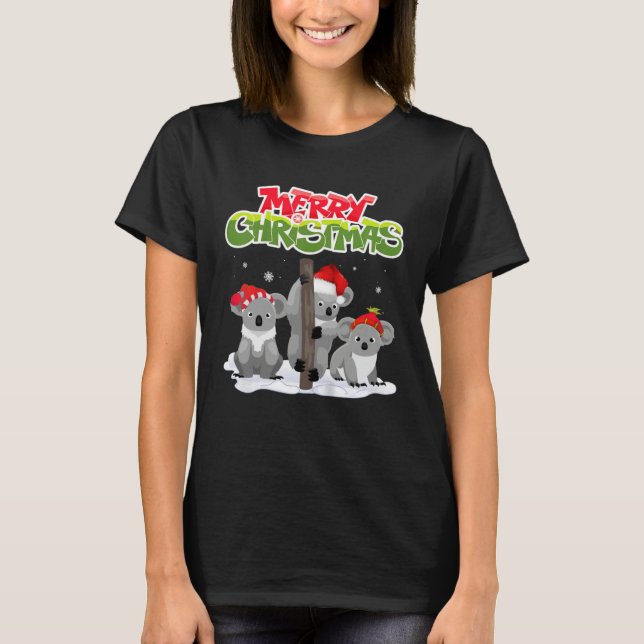 Camiseta Merry Christmas Koala Santa Hat  Holiday Party Xma (Frente)