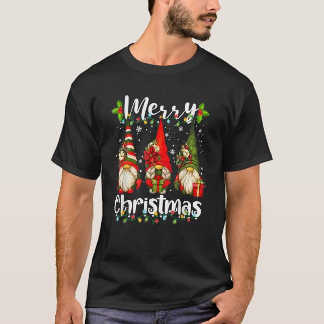 Camiseta Merry Christmas Lights Cute Gnome Pajama  Family X (Frente)