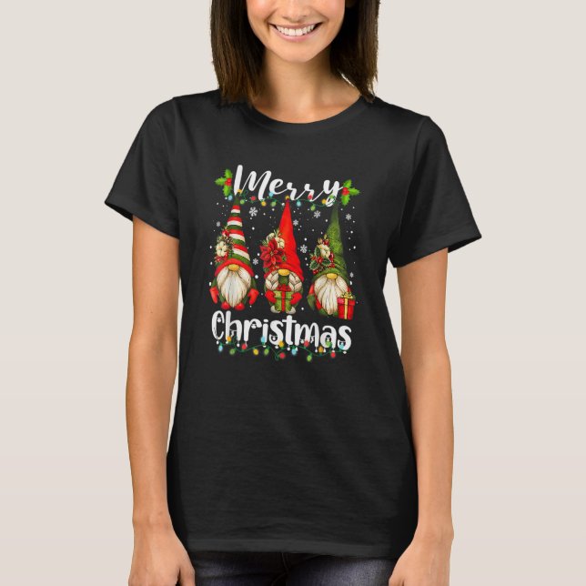 Camiseta Merry Christmas Lights Cute Gnome Pajama  Family X (Frente)