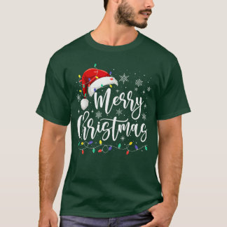 Camiseta Merry Christmas Lights Red Santa Hat Xmas Family M