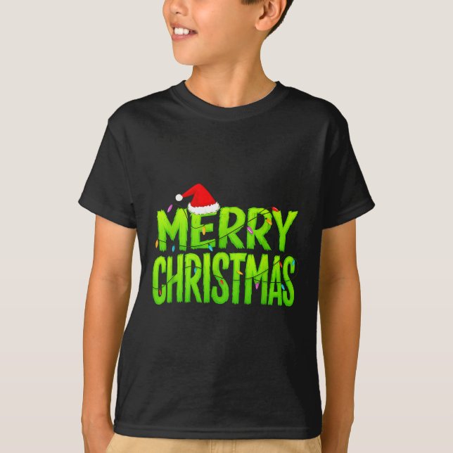Camiseta Merry Christmas Lights Santa Hat Pajamas Xmas Humo (Frente)