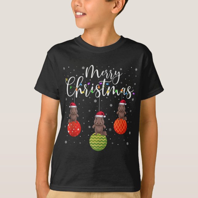 Camiseta Merry Christmas Lights Santa Hat Platypus Ugly Xma (Frente)