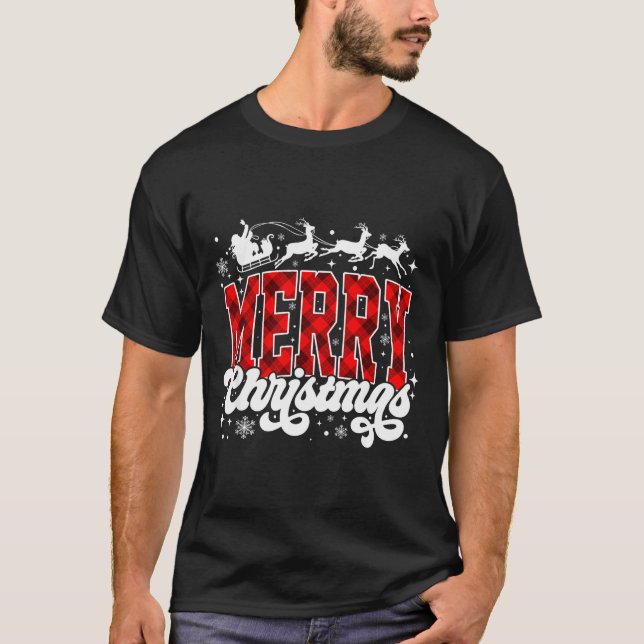 Camiseta Merry Christmas Lights Santa Hat Xmas Family Match (Frente)