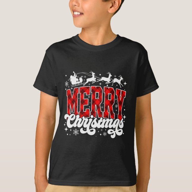 Camiseta Merry Christmas Lights Santa Hat Xmas Family Match (Frente)