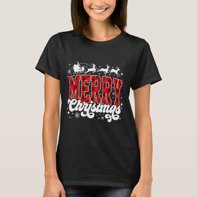 Camiseta Merry Christmas Lights Santa Hat Xmas Family Match (Frente)