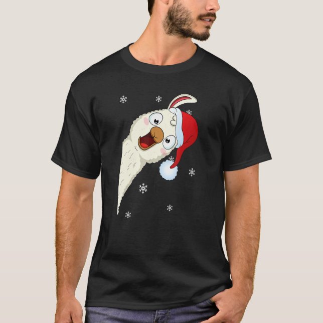 Camiseta Merry Christmas Llama With Santa Hat Snow Xmas Lla (Frente)