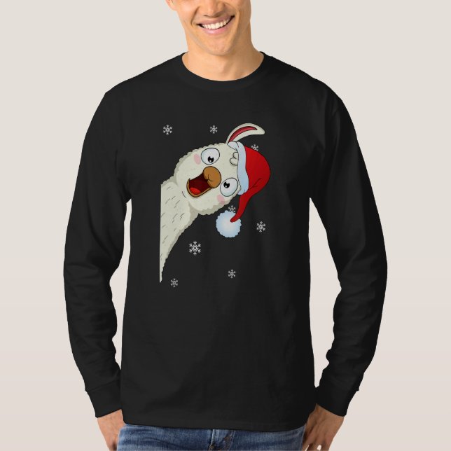 Camiseta Merry Christmas Llama With Santa Hat Snow Xmas Lla (Frente)