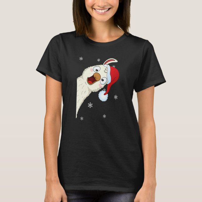 Camiseta Merry Christmas Llama With Santa Hat Snow Xmas Lla (Frente)
