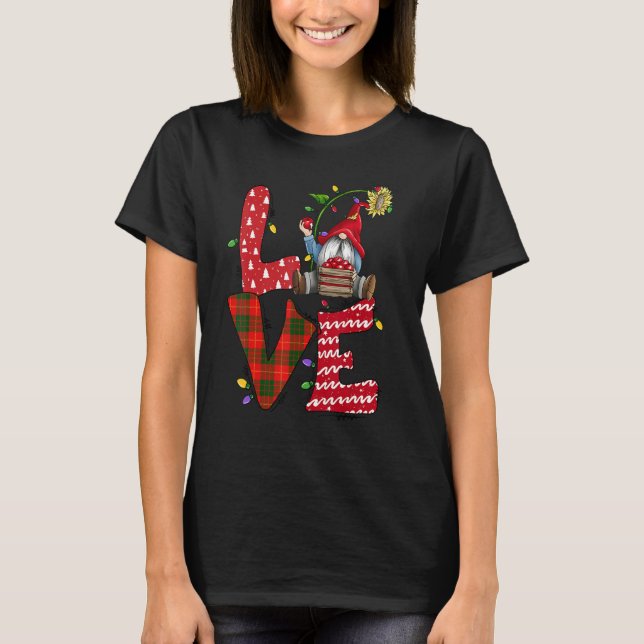 Camiseta Merry Christmas Love Cute Gnome Sunflower Lights (Frente)