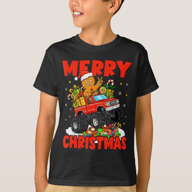 Camiseta Merry Christmas Monster Truck Funny Gingerbread Me (Frente)