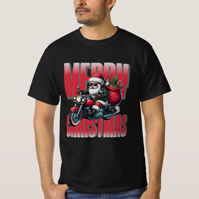 Camiseta Merry Christmas – Motorcycle Santa Design (Frente)