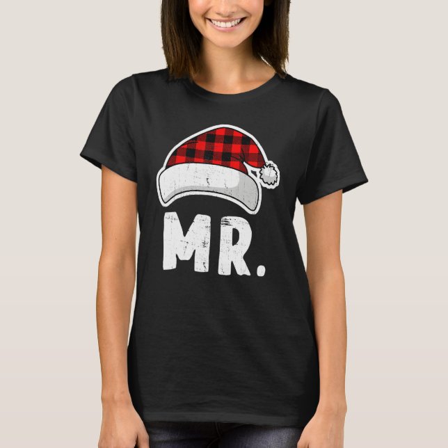 Camiseta Merry Christmas Mr Trees Lights Santa Hat Mr Chris (Frente)