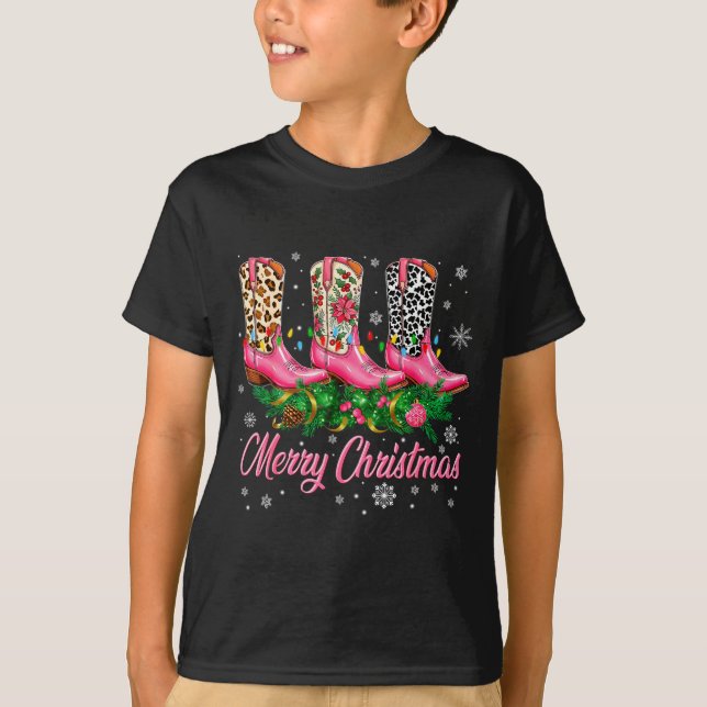 Camiseta Merry Christmas Nk Cowboy Boots Pajamas Pjs Xmas W (Frente)