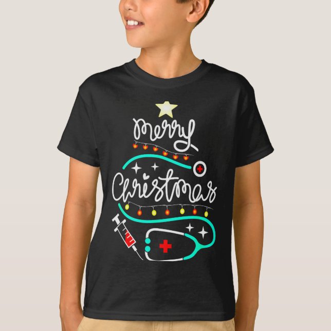 Camiseta Merry Christmas Nurse Doctor Stethoscope Christmas (Frente)