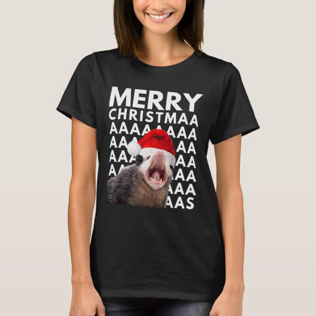 Camiseta Merry Christmas Opossum Screaming Fun Men Women Ki (Frente)