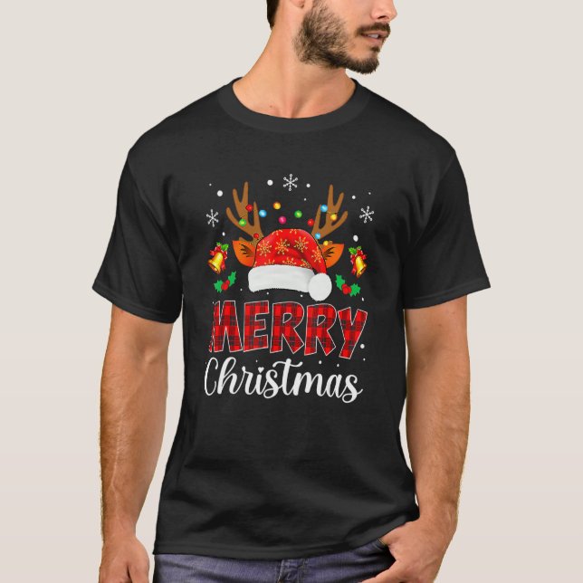 Camiseta Merry Christmas Pajama Buffalo Plaid Red Christmas (Frente)