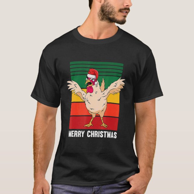 Camiseta Merry Christmas Pajama  Chicken Retro (Frente)