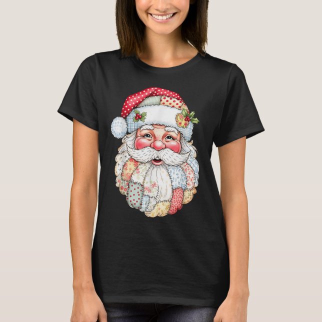 Camiseta Merry Christmas Patchwork Santa Claus Face X-mas H (Frente)