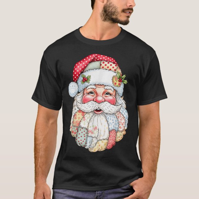 Camiseta Merry Christmas Patchwork Santa Claus Face X-mas H (Frente)