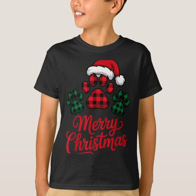 Camiseta Merry Christmas Plaid Paw Pet Owners Holiday Dog L (Frente)