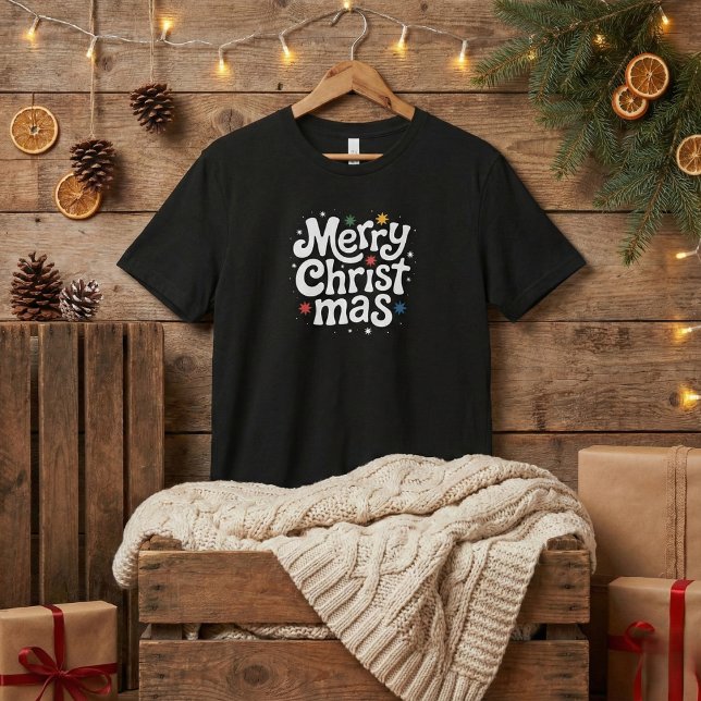Camiseta Merry Christmas Playful Script Mens Black (Criador carregado)