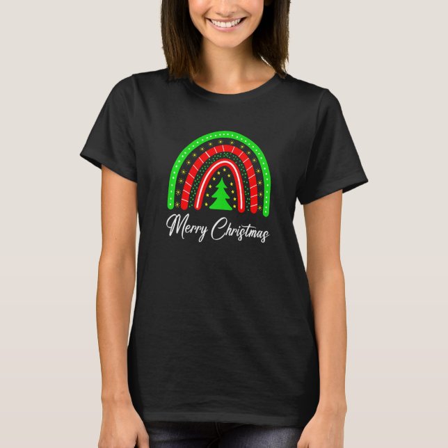 Camiseta Merry Christmas Rainbow Xmas Tree Holidays Party (Frente)