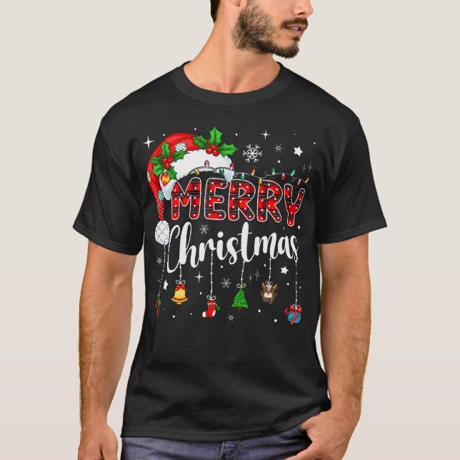 Camiseta Merry Christmas Red Santa Hat Reindeer Xmas Matchi (Frente)
