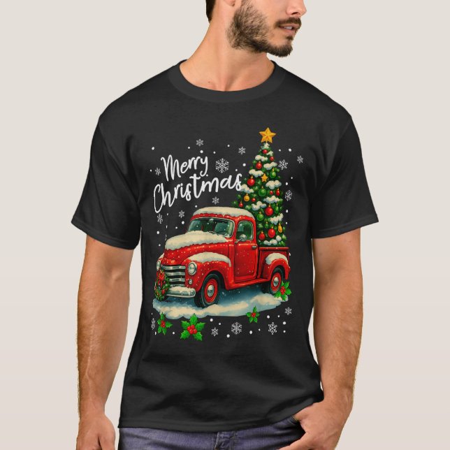 Camiseta Merry Christmas Red Truck Funny Xmas Tree Family M (Frente)
