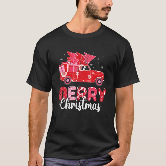 Camiseta Merry Christmas Red Truck With Tree Xmas PJ costum (Frente)