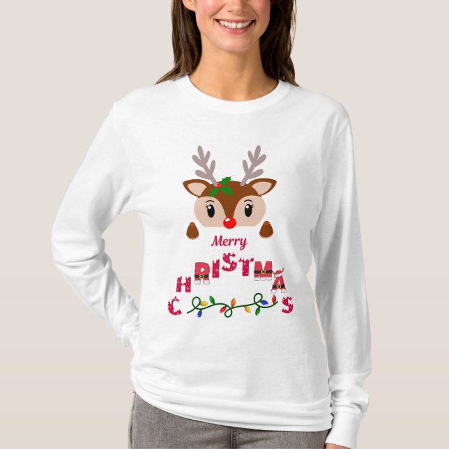 Camiseta Merry Christmas Reindeer (Frente)