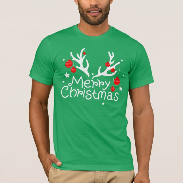 Camiseta Merry Christmas Reindeer Antlers Tee (Frente)