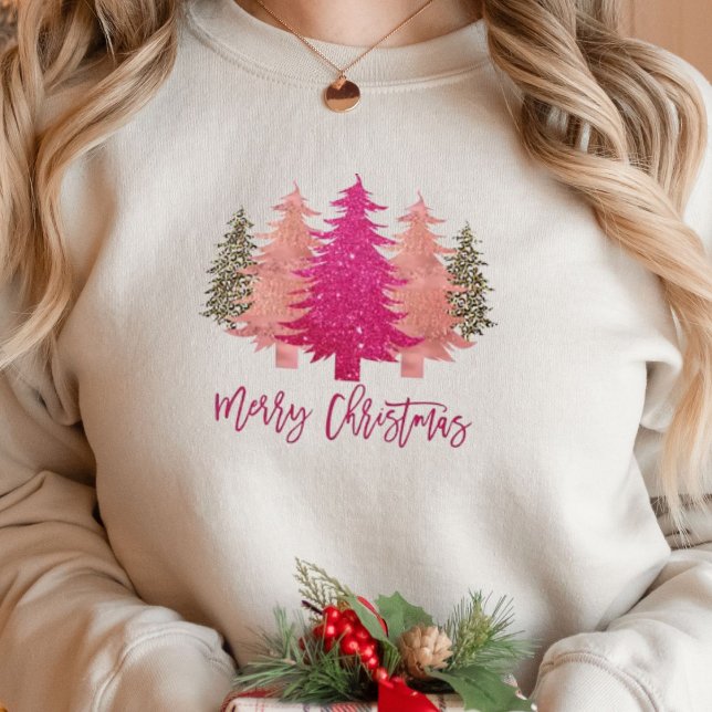 Camiseta Merry Christmas Retro Pink Christmas Trees T-Shirt (Criador carregado)