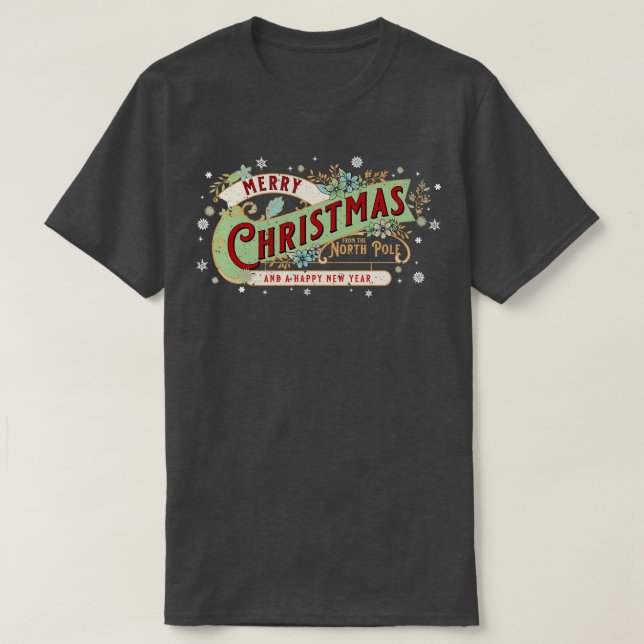Camiseta Merry Christmas Retro Type angustiado (Frente do Design)