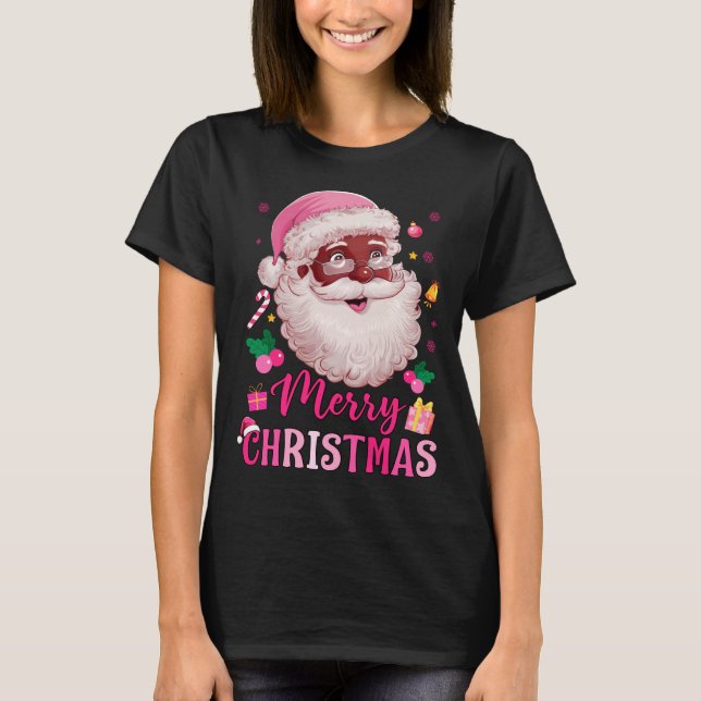 Camiseta Merry Christmas Santa Claus Black Afro African Ame (Frente)
