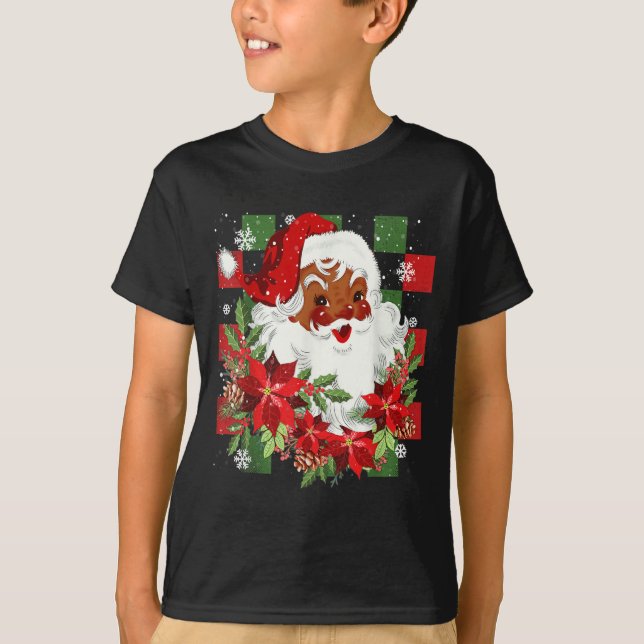 Camiseta Merry Christmas Santa Claus Black Afro African Ame (Frente)