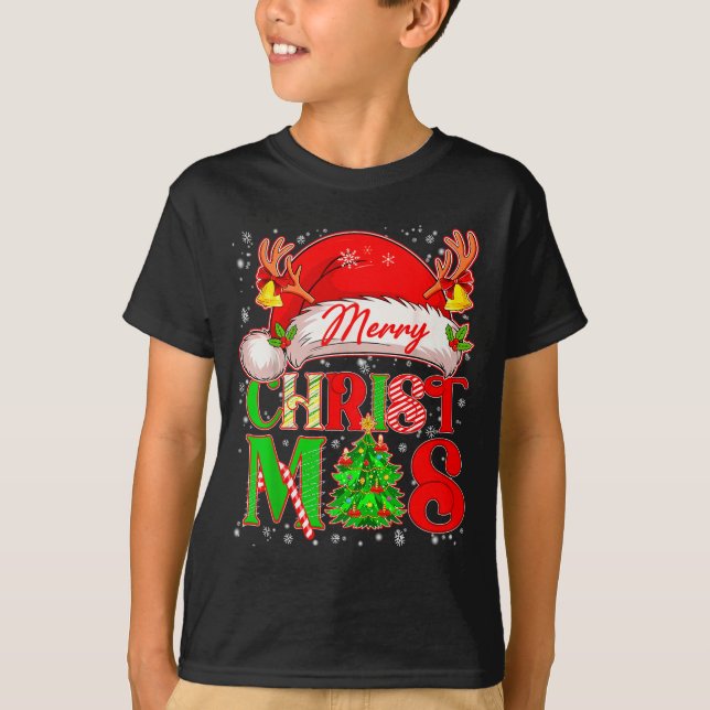 Camiseta Merry Christmas Santa Hat Family Matching Pajamas  (Frente)