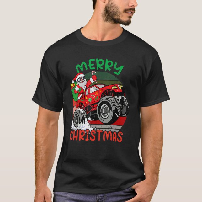 Camiseta Merry Christmas Santa Monster Truck Xmas PJ Toddle (Frente)