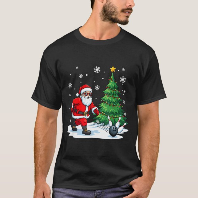 Camiseta Merry Christmas Santa Playing Bowling Srt Lovers  (Frente)