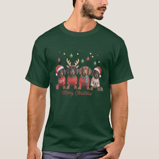 Camiseta Merry Christmas Santa Reindeer Dachshund Weiner  (Frente)