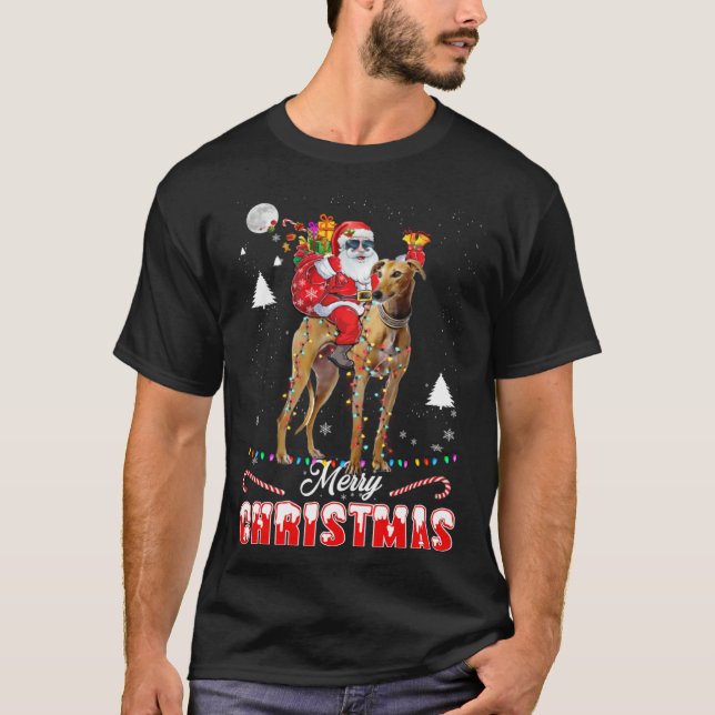 Camiseta Merry Christmas Santa Riding Vizsla Kids Boys  Xma (Frente)