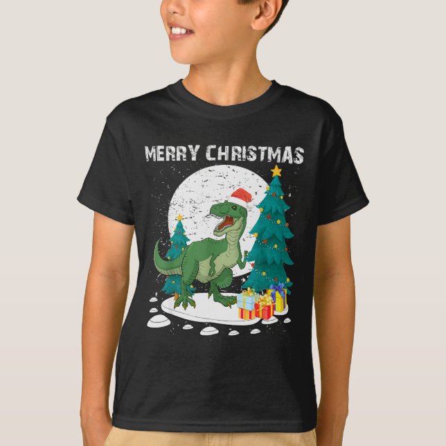 Camiseta Merry Christmas Shirts For Women Xmas Santa T Rex  (Frente)