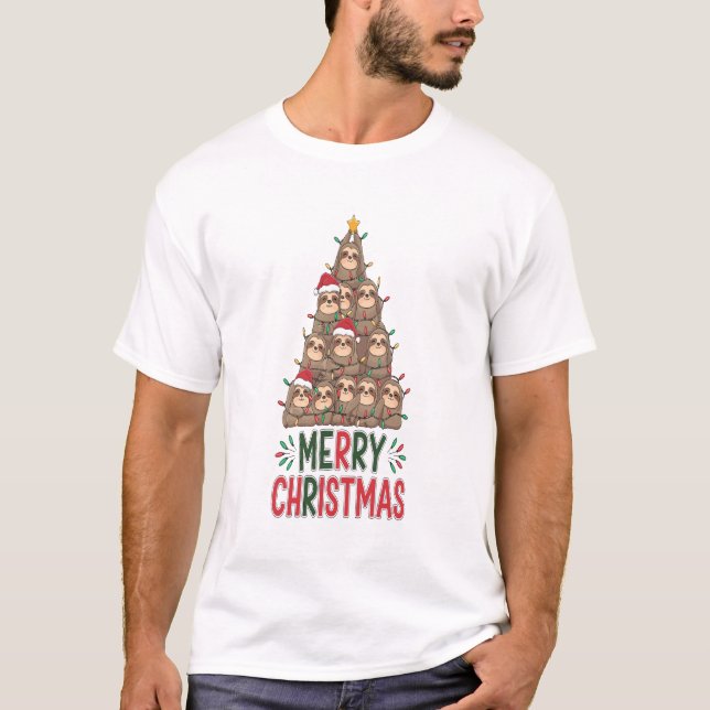 Camiseta Merry Christmas Sloth Tree (Frente)