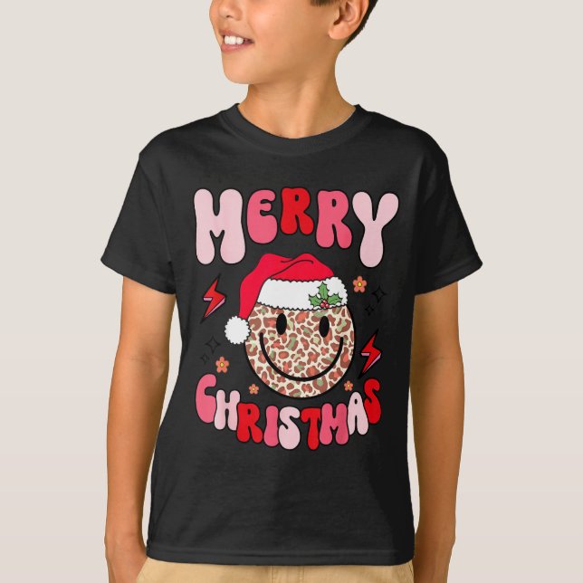 Camiseta Merry Christmas Smile Face Santa Claus Hat Groovy  (Frente)