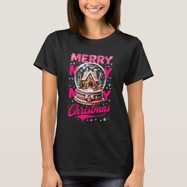 Camiseta Merry Christmas Snow Globe Gingerbread House Cooki (Frente)