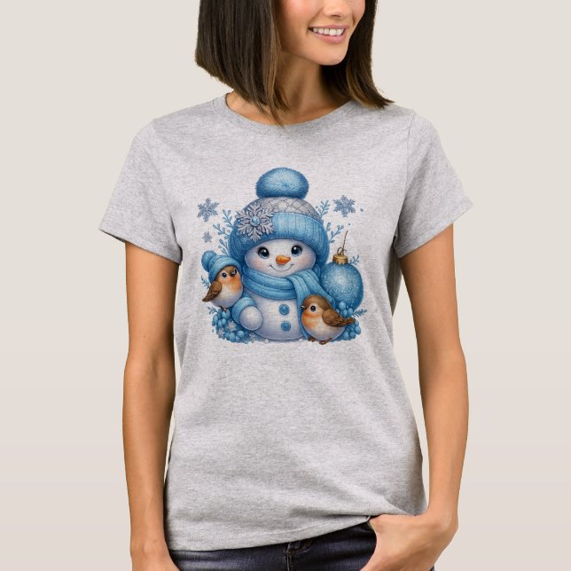 Camiseta Merry Christmas snowman, Bird tshirt (Frente)