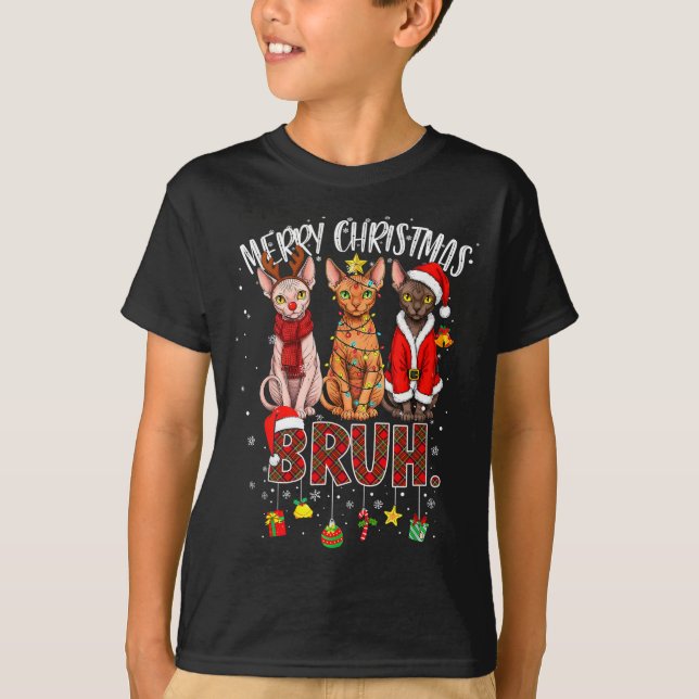Camiseta Merry Christmas Sphynx Cat Santa Reindeer Bruh Fun (Frente)