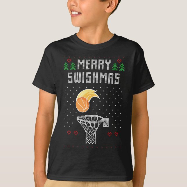 Camiseta Merry Christmas Swishmas Basketball Xmas Gift Ugly (Frente)
