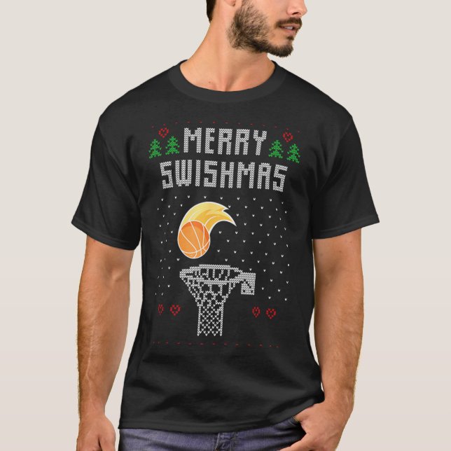 Camiseta Merry Christmas Swishmas Basketball Xmas Gift Ugly (Frente)